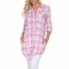 White Mark Piper Plaid Womens Long Sleeve Tunic Top In Pink