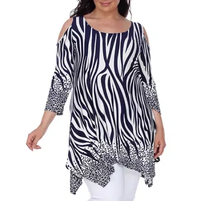 White Mark Plus Antonia Womens Scoop Neck 3/4 Sleeve Tunic Top In Blue