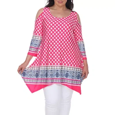 White Mark Plus Antonia Womens Scoop Neck 3/4 Sleeve Tunic Top In Pink