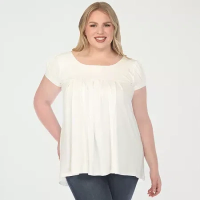 White Mark Plus Cap Sleeve Pleated Womens Scoop Neck Short Sleeve Tunic Top In Multi