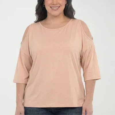 White Mark Plus Cold Shoulder Womens Scoop Neck 3/4 Sleeve Tunic Top In Pink