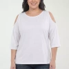 White Mark Plus Size Casual Cold Shoulder Pullover Top In White