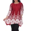 White Mark Plus Dulce Womens Henley Neck 3/4 Sleeve Tunic Top In Red