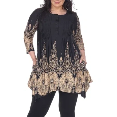 White Mark Plus Dulce Womens Henley Neck 3/4 Sleeve Tunic Top In Sand