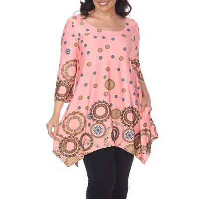 White Mark Plus Erie Womens Scoop Neck 3/4 Sleeve Tunic Top In Orange
