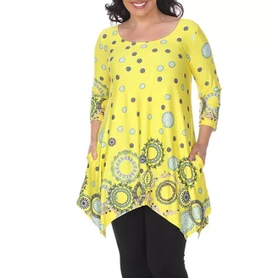White Mark Plus Erie Womens Scoop Neck 3/4 Sleeve Tunic Top In Yellow