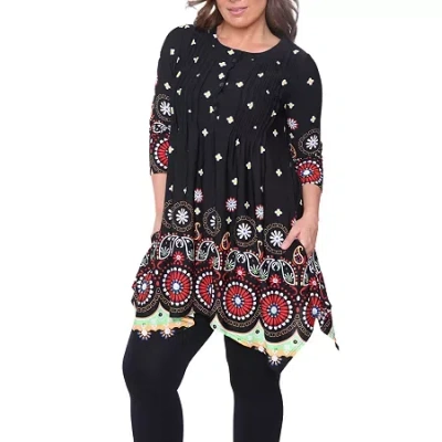 White Mark Plus Lucy Womens Henley Neck 3/4 Sleeve Tunic Top In Red