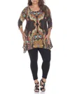 White Mark Plus Marlene Womens Drapey Printed Tunic Top In Brown