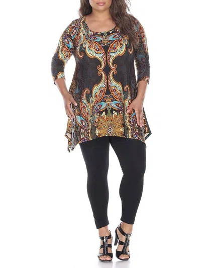 White Mark Plus Marlene Womens Drapey Printed Tunic Top In Multi