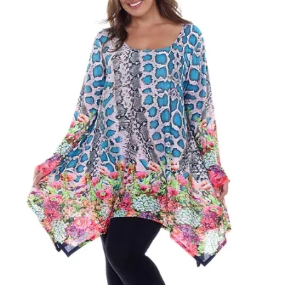 White Mark Plus Marlene Womens Scoop Neck 3/4 Sleeve Tunic Top In Blue