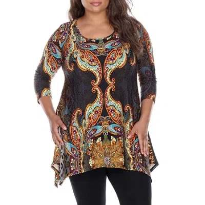 White Mark Plus Marlene Womens Scoop Neck 3/4 Sleeve Tunic Top In Brown