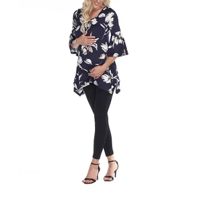 White Mark Plus Maternity Roche Womens Scoop Neck 3/4 Sleeve Tunic Top In Blue