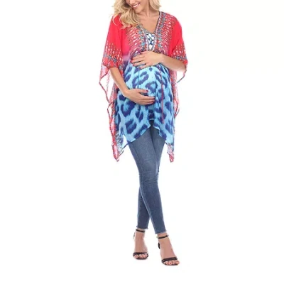 White Mark Plus Maternity Womens V Neck 3/4 Sleeve Tunic Top In Pink