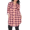 White Mark Plus Piper Plaid Womens Long Sleeve Tunic Top In Orange
