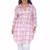 White Mark Plus Piper Plaid Womens Long Sleeve Tunic Top In Pink