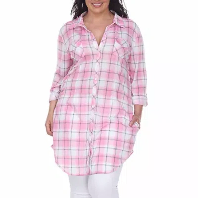 White Mark Plus Piper Plaid Womens Long Sleeve Tunic Top In Pink