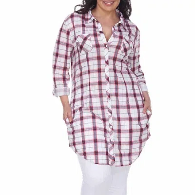 White Mark Plus Piper Plaid Womens Long Sleeve Tunic Top In White