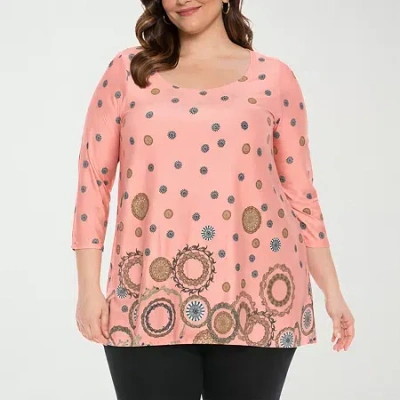 White Mark Plus Size Printed Sleeve Flowy Tunic Top In Pink