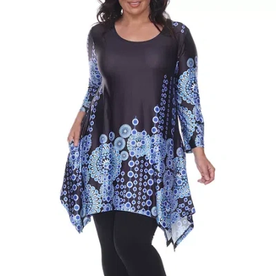 White Mark Plus Rella Womens Scoop Neck 3/4 Sleeve Tunic Top In Black