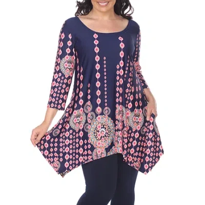 White Mark Plus Rella Womens Scoop Neck 3/4 Sleeve Tunic Top In Blue