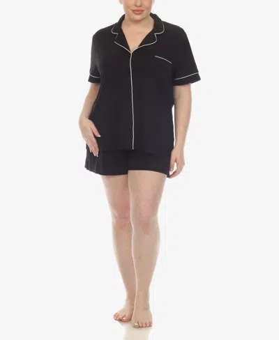 White Mark Plus Size 2 Pc. Short Sleeve Pajama Set In Black