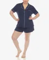 White Mark Plus Size 2 Pc. Short Sleeve Pajama Set In Navy