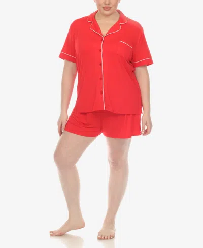 White Mark Plus Size 2 Pc. Short Sleeve Pajama Set In Red