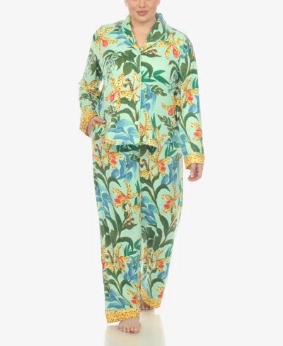 White Mark Plus Size 2 Pc. Wildflower Print Pajama Set In Mint