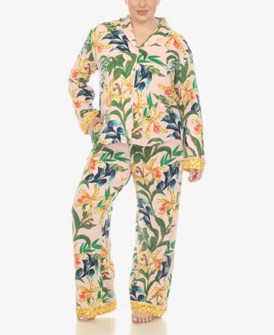 White Mark Plus Size 2 Pc. Wildflower Print Pajama Set In Pink