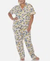 White Mark Plus Size 2 Piece Tropical Print Pajama Set In White