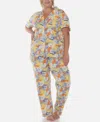 White Mark Plus Size 2 Piece Tropical Print Pajama Set In White Tropical