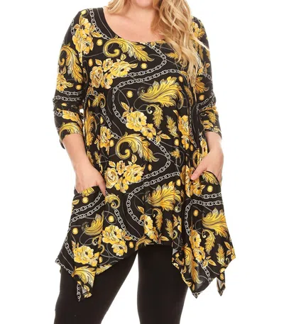 White Mark Plus Size Alegra Tunic Top In Black/gold