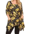 White Mark Plus Size Alegra Tunic Top In Black/gold In Multi