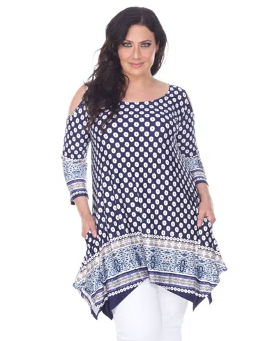 White Mark Plus Size Antonia Cut-out Shoulder Tunic In Navy