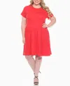 White Mark Plus Size Asymmetrical Waist And Short Sleeve Swing Dress In Red