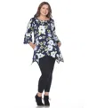 White Mark Plus Womens Printed Pockets Tunic Top In Blue Flower