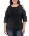 White Mark Plus Size Casual Cold Shoulder Pullover Top In Black