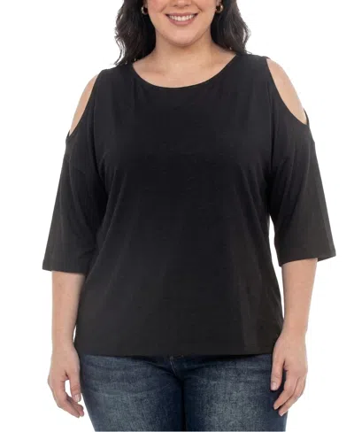 WHITE MARK PLUS SIZE CASUAL COLD SHOULDER PULLOVER TOP