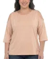 White Mark Plus Size Casual Cold Shoulder Pullover Top In Gold