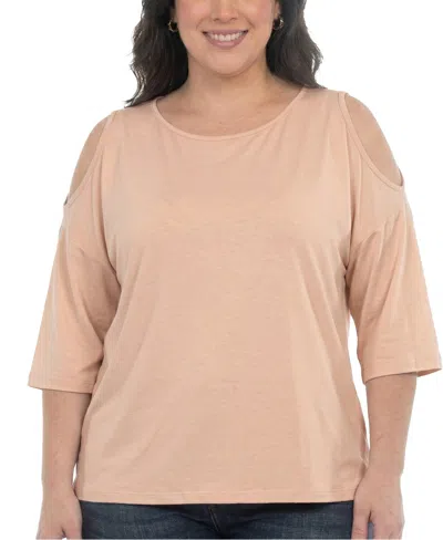White Mark Plus Size Casual Cold Shoulder Pullover Top In Gold