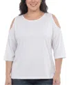 White Mark Plus Size Casual Cold Shoulder Pullover Top In White