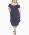 White Mark Plus Size Casual Scoop Neck Flutter Sleeve Knee Length Dress In Blue
