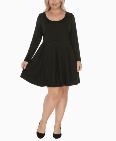 White Mark Plus Size Classic Long Sleeve Fit And Flare Dress In Black