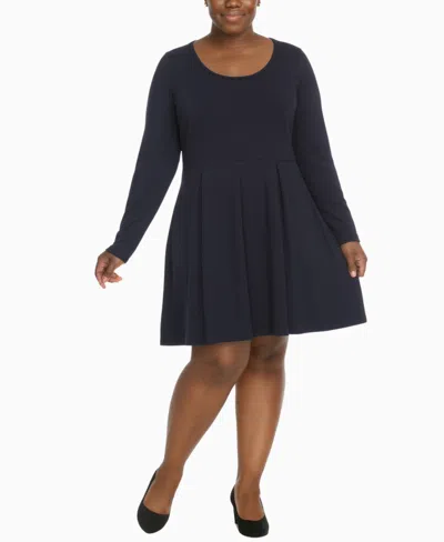 White Mark Plus Size Classic Long Sleeve Fit And Flare Dress In Black