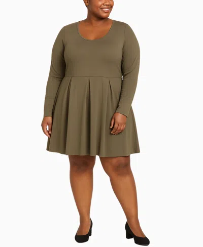 White Mark Plus Size Classic Long Sleeve Fit And Flare Dress In Gray