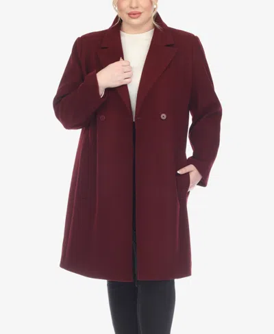 White Mark Plus Size Classic Walker Coat In Burgundy