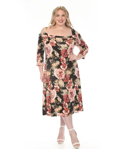 White Mark Plus Size Cold Shoulder 3/4 Sleeve Dress In Multi