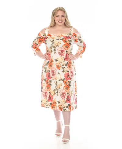 White Mark Plus Size Cold Shoulder 3/4 Sleeve Dress In Multi