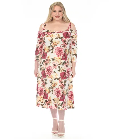 White Mark Plus Size Cold Shoulder 3/4 Sleeve Dress In Multi