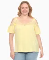 White Mark Plus Size Cold Shoulder Lace Trim Knit Top